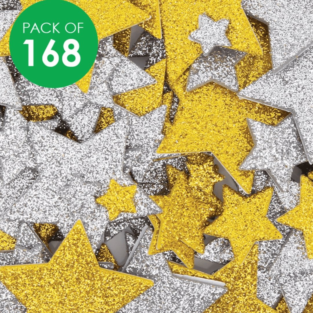 Foam Glitter Star Stickers - Gold &amp; Silver - Pack of 168 - Senior Style