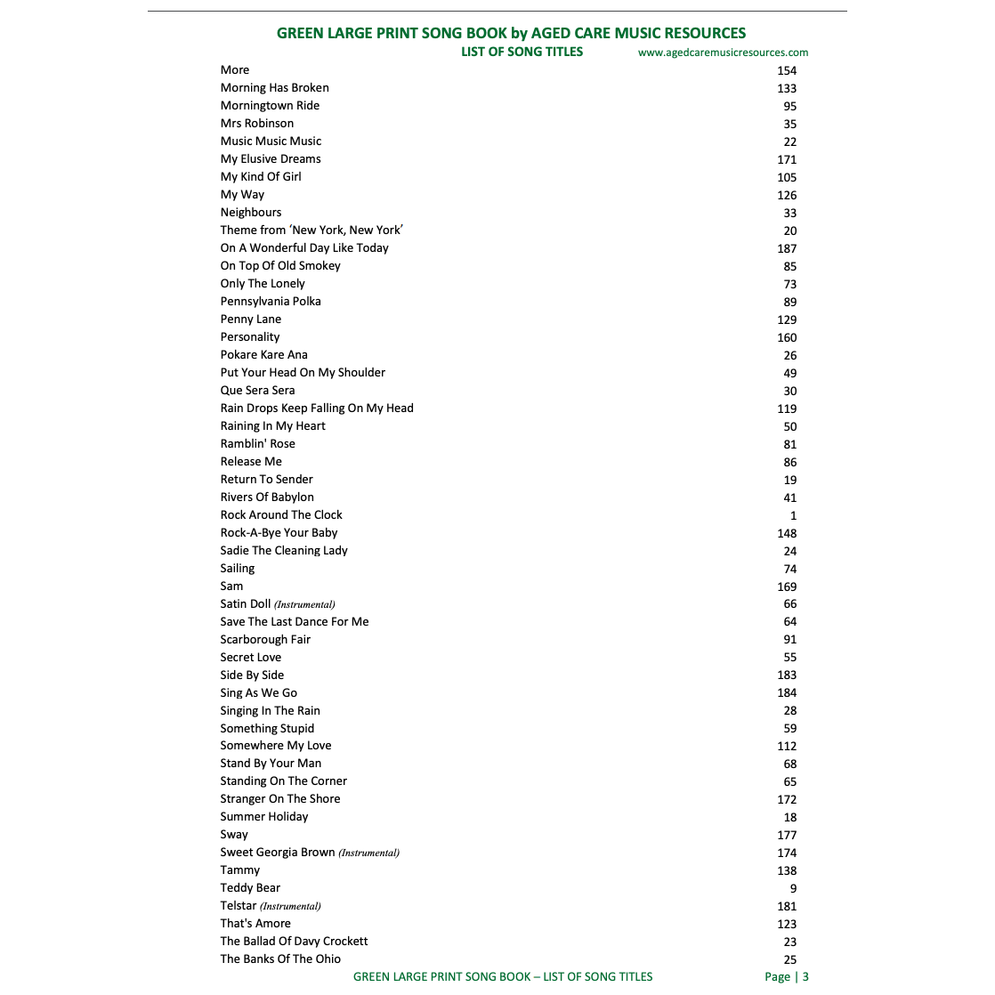 Green Large Print Song Book
