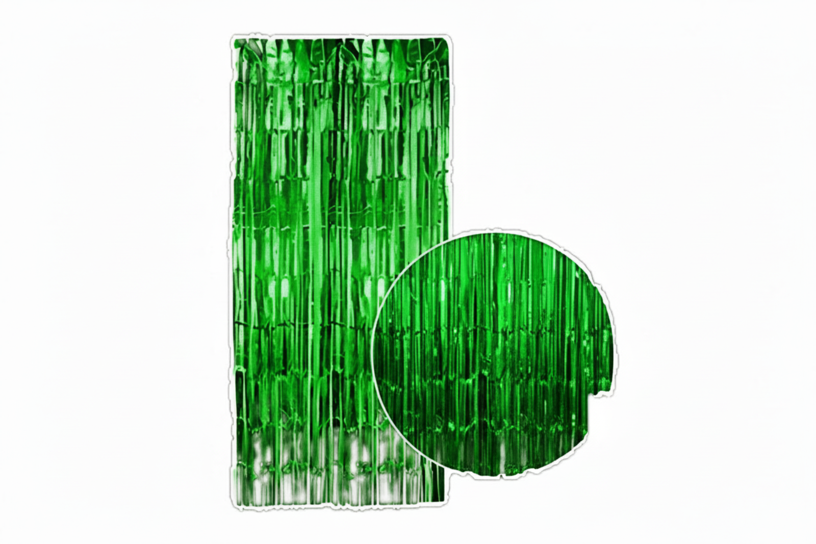 Metallic Tinsel Shimmer Curtain - Consistent Green with Circle
