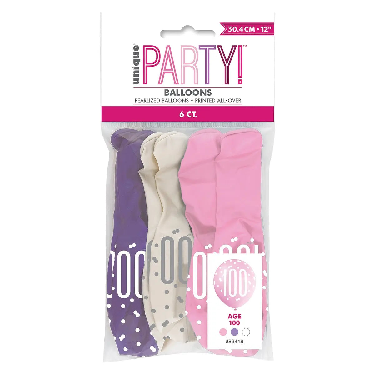 Pink, Purple and White Assorted Latex Balloons - 100th Birthday (Copy)
