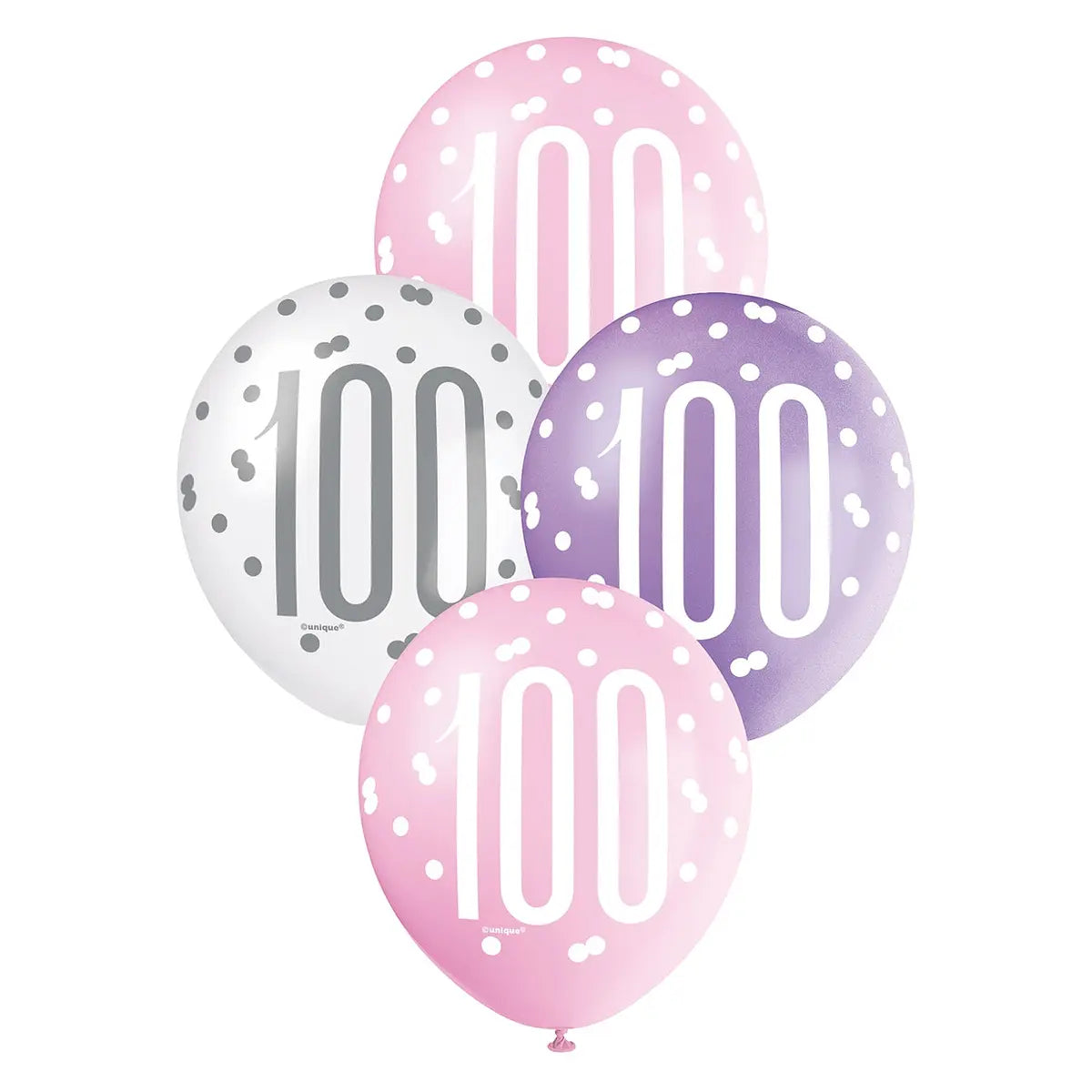 Pink, Purple and White Assorted Latex Balloons - 100th Birthday (Copy)
