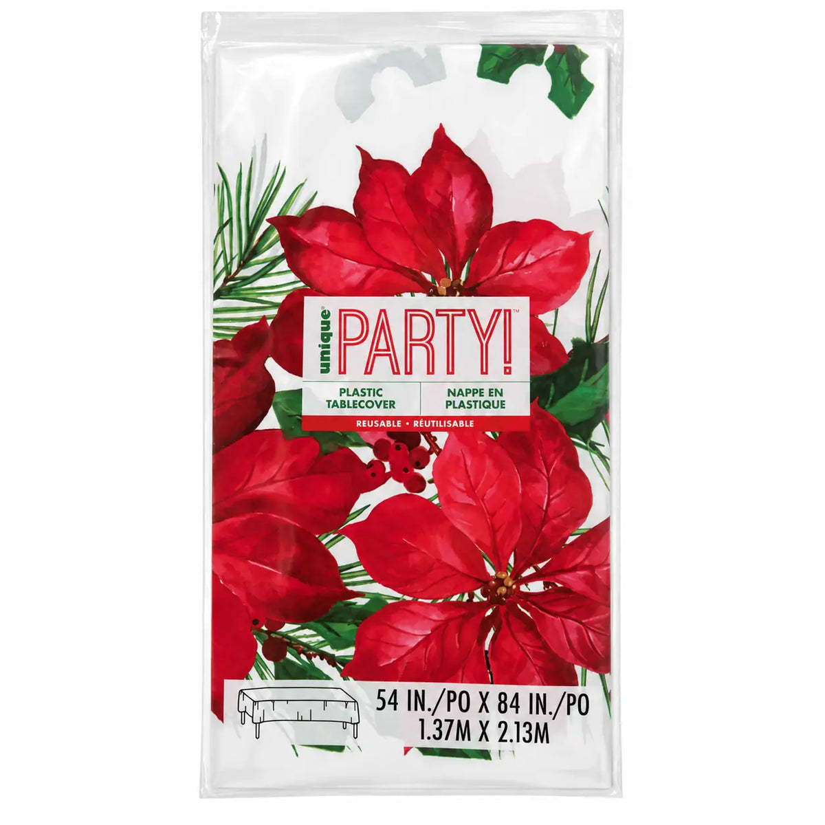 Poinsettia and Holly Plastic Table Cover