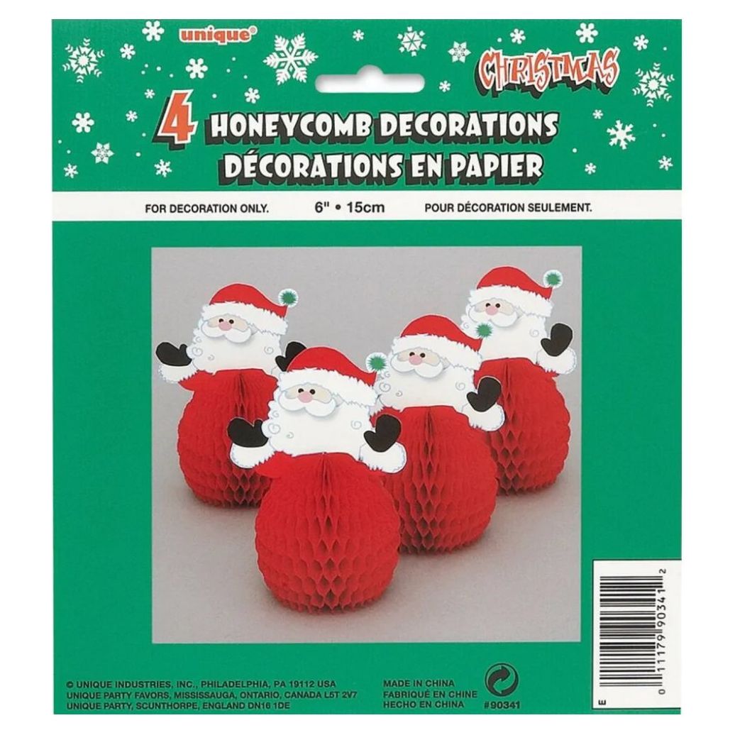Santa Mini Honeycomb Standing Decorations 4 Pack - Senior Style