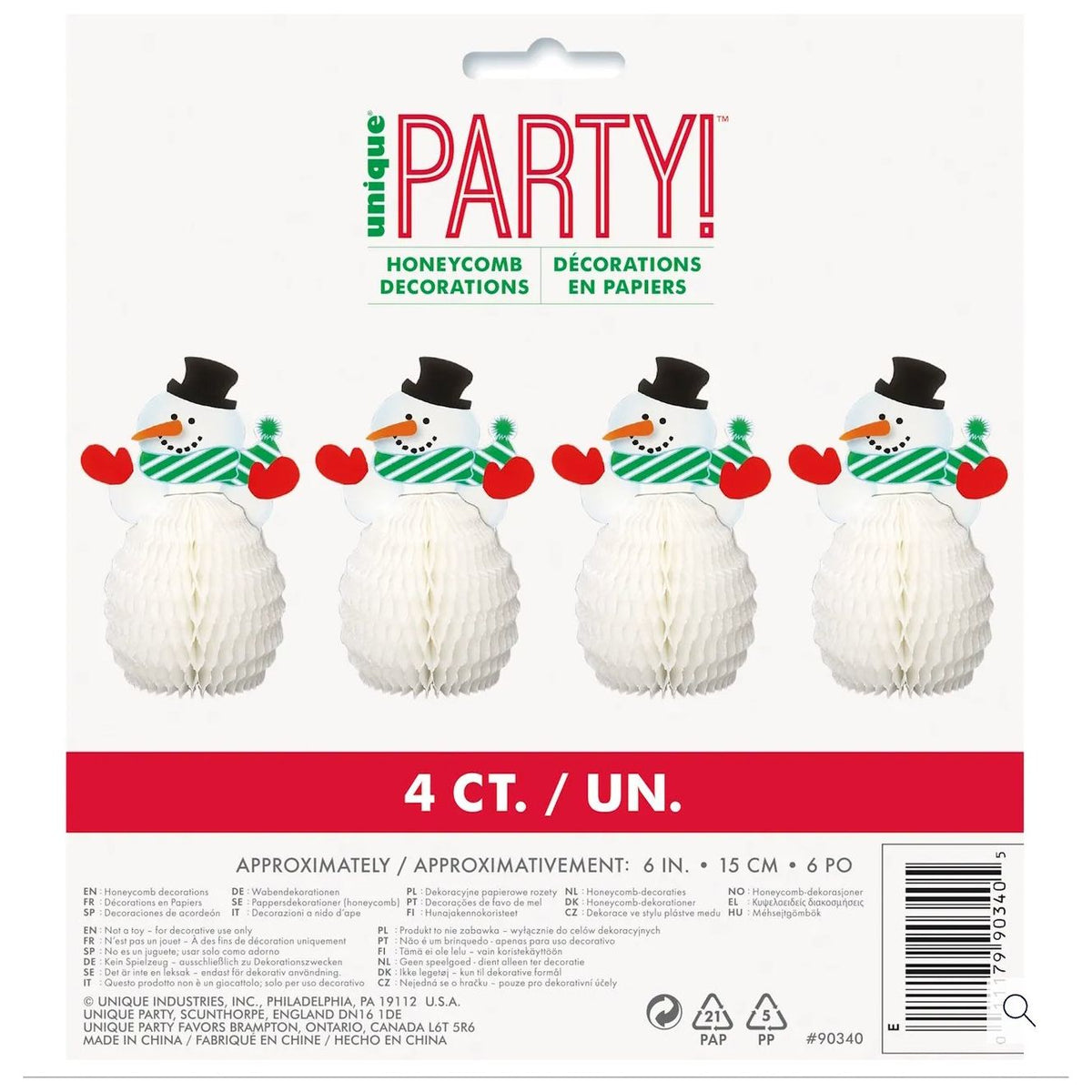Snowman Mini Honeycomb Standing Decorations 4 Pack - Senior Style