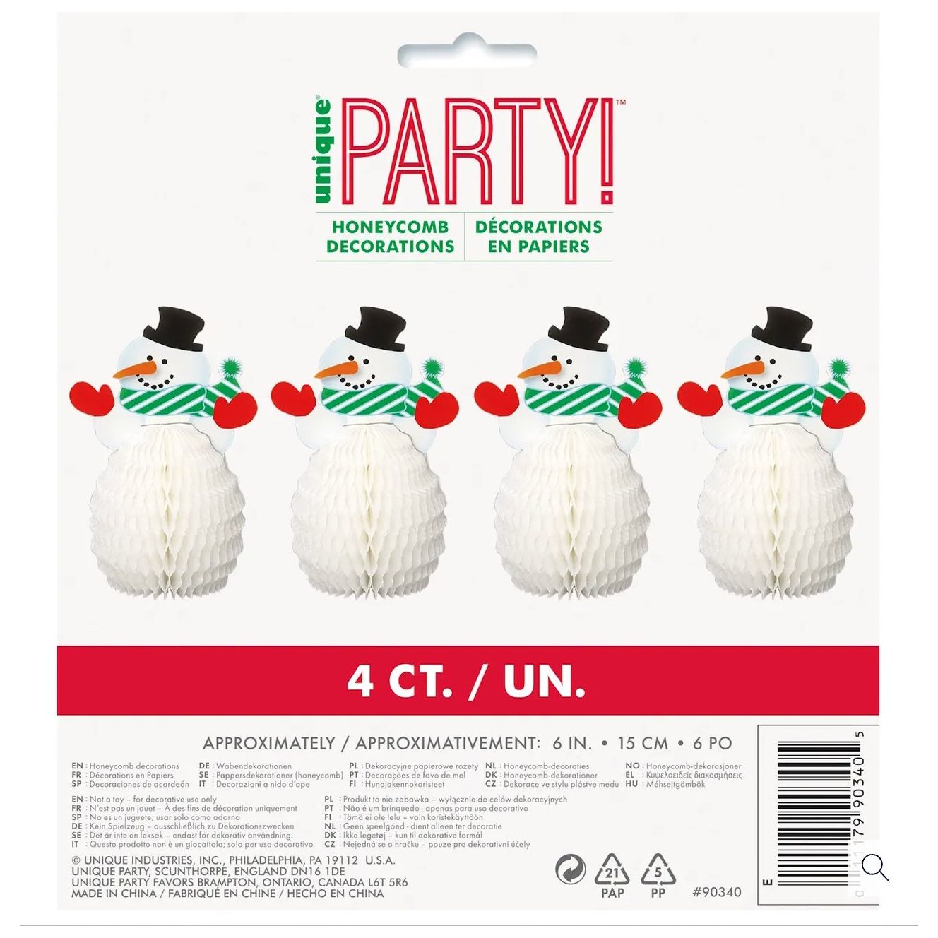 Snowman Mini Honeycomb Standing Decorations 4 Pack - Senior Style