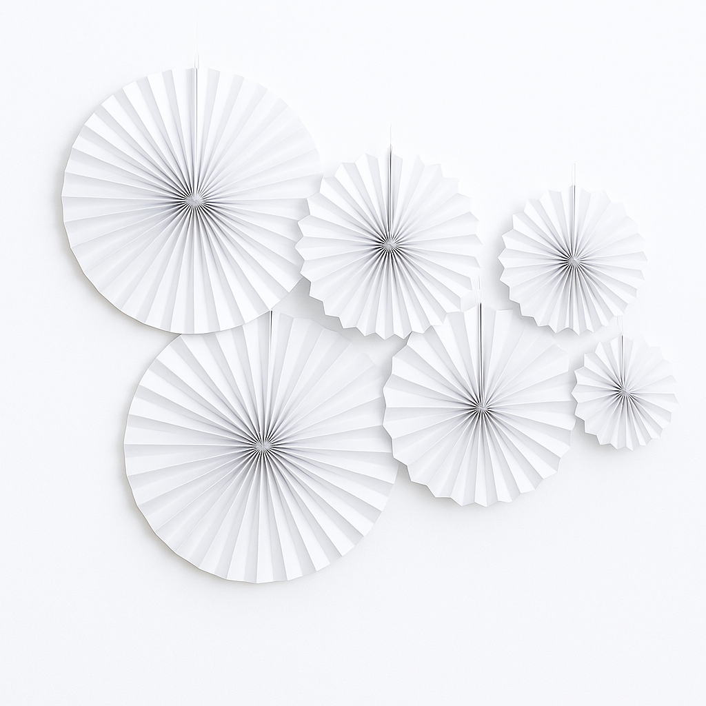 Set of white paper fans on a light gray background