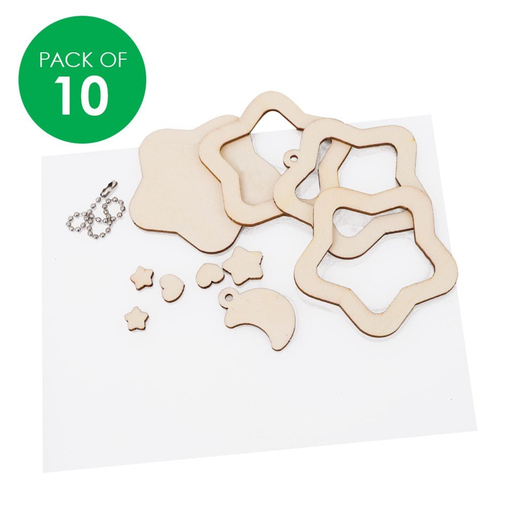 Wooden Charm Keyrings - Star - Pack of 10 - Senior Style