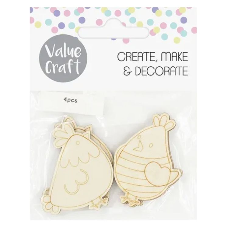 Wooden Easter Chicken Shapes 4 Pack - Senior Style