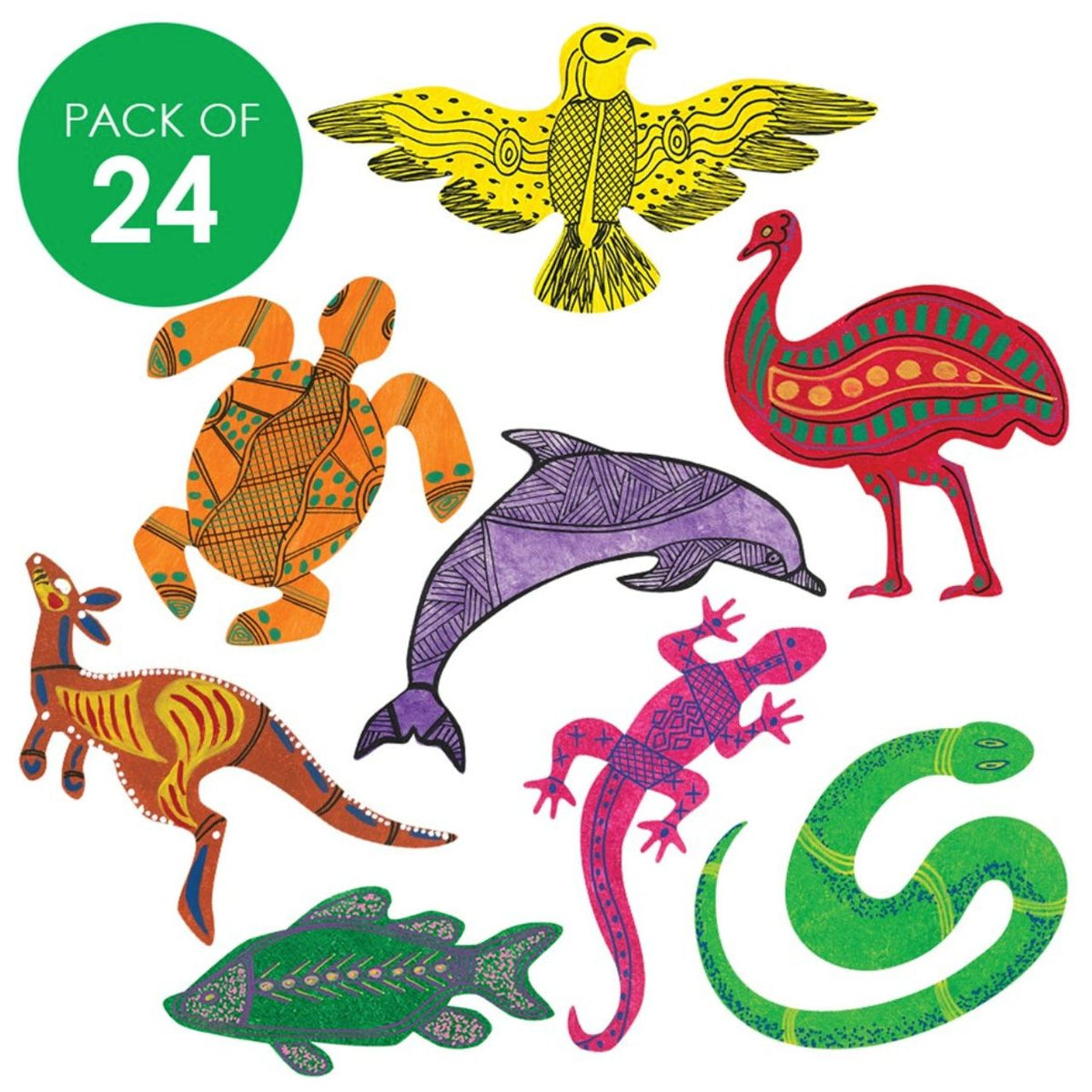 Wooden Indigenous Australian Animals - Pack of 24 - Senior Style