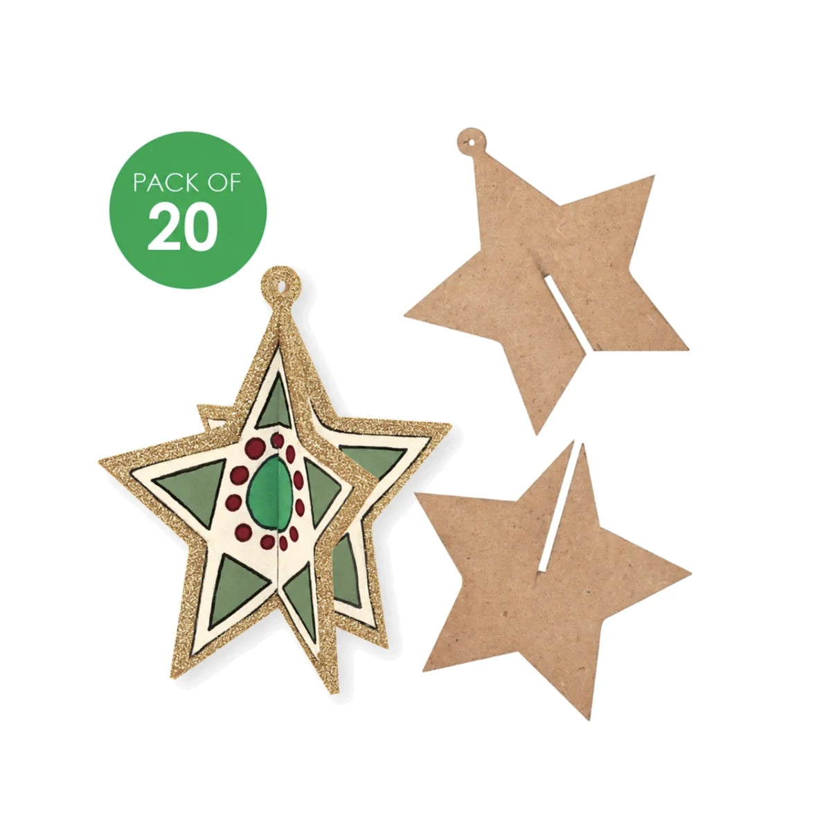 3D Wooden Stars - Pack of 20
