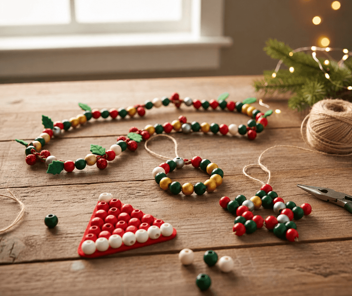 Wooden Christmas Beads 250g