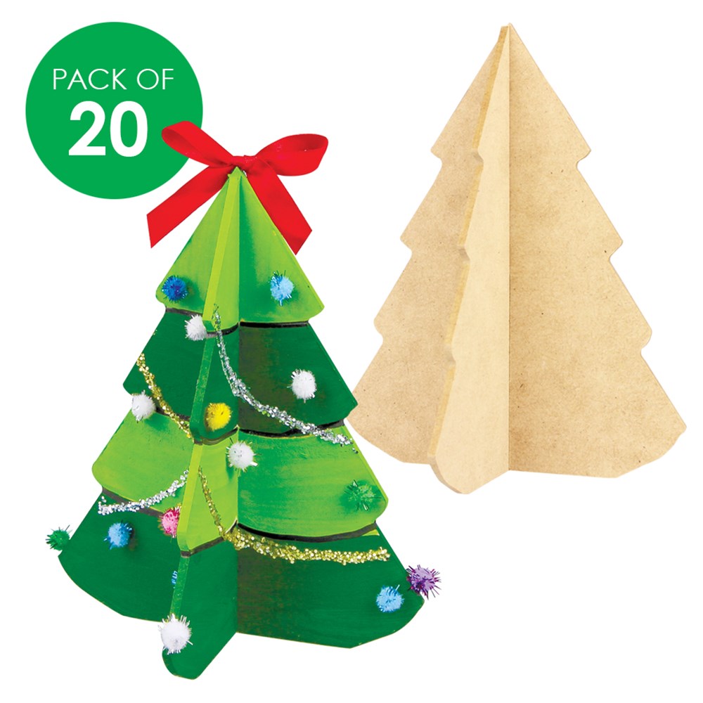 3D Wooden Christmas Trees - Pack of 20