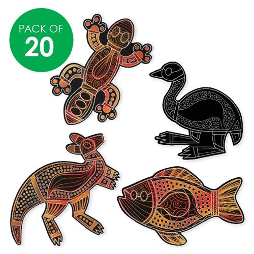 Indigenous Designed Printed Scratch Board Shapes Pack of 20