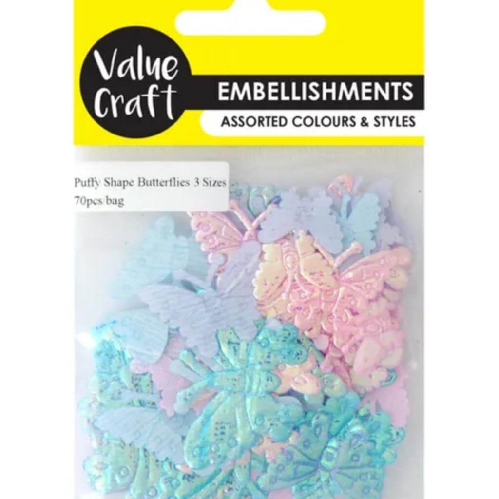Craft Puffy Shape Butterflies 3 Sizes 70Pcs