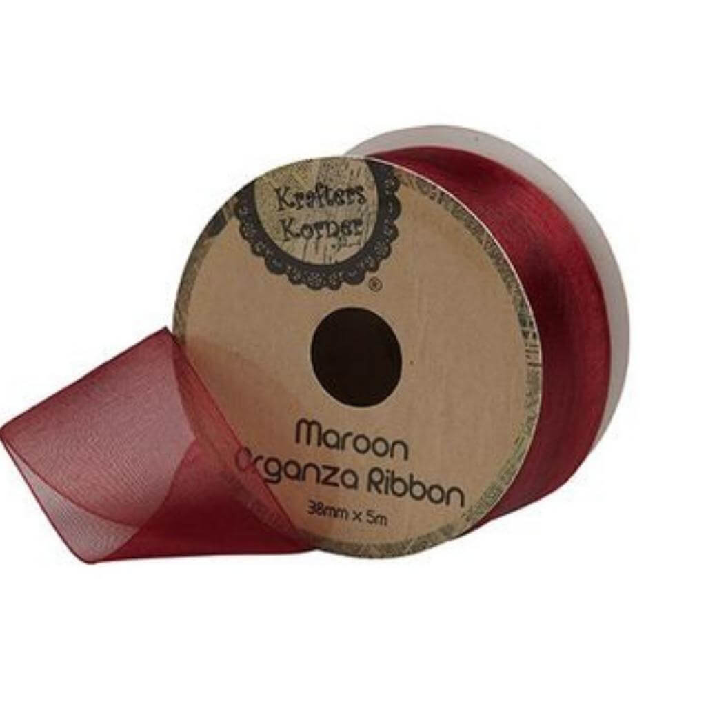 Glitter Organza Maroon Ribbon 38mm x 5m