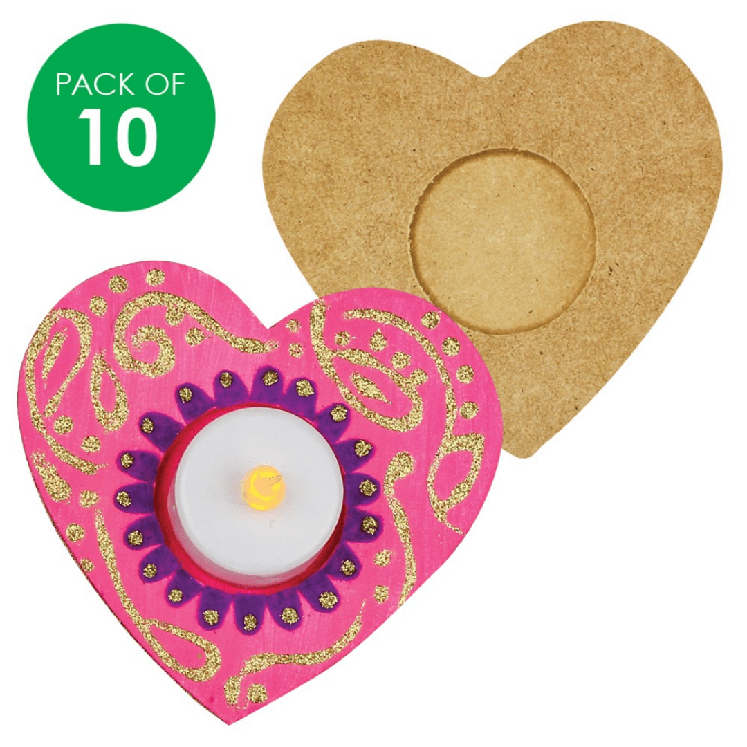 Heart Wooden Candle Holders Pack of 10
