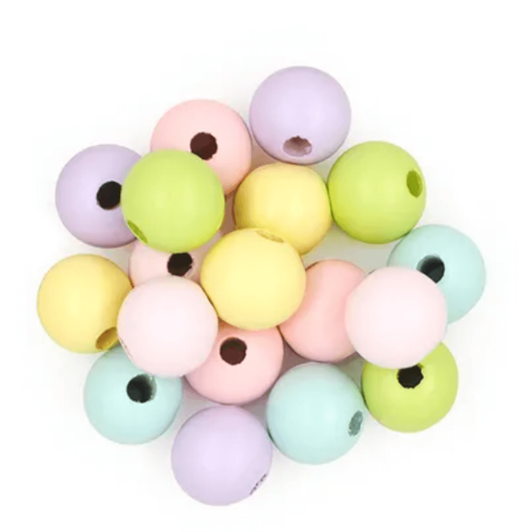 Pastel Round 15mm Wood Beads 18 Pieces