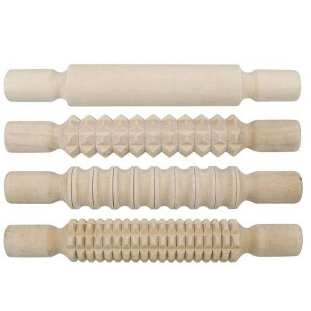 Pattern Rolling Pins Wooden Pack of 4