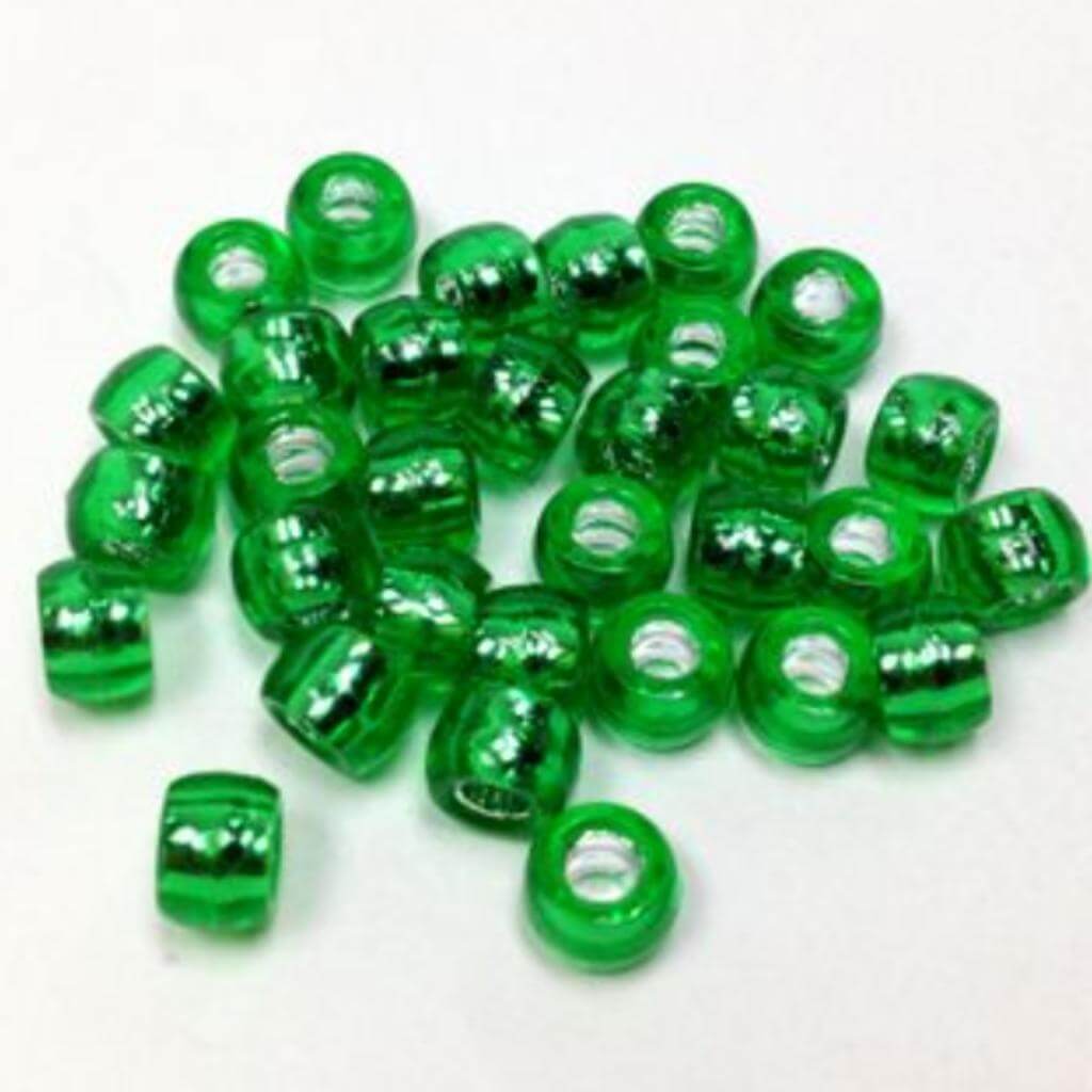 Pony Beads 9mm Green Silver Lined Opaque 35g