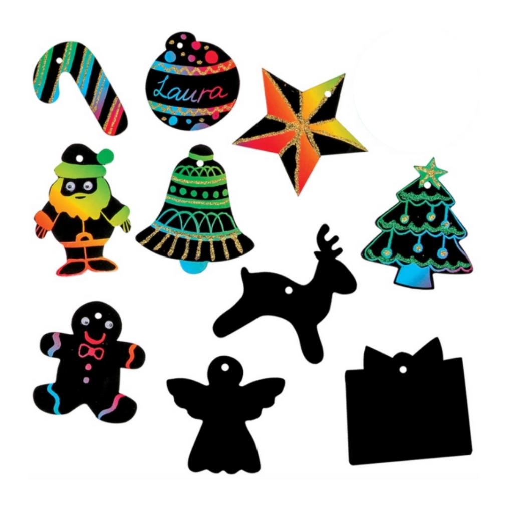 Scratchboard Christmas Ornaments Pack of 30
