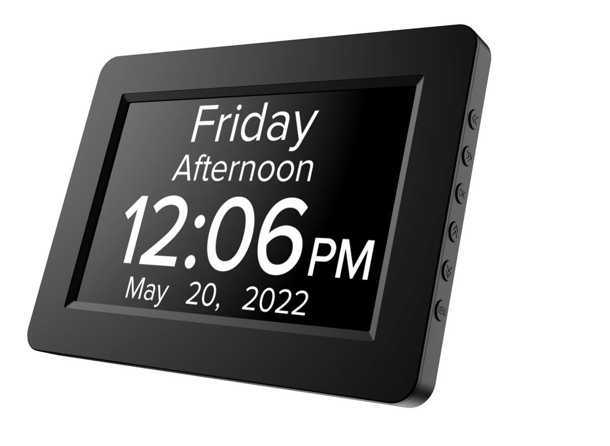 8&quot; TALKING Digital Dementia Orientation Day Clock - BLACK