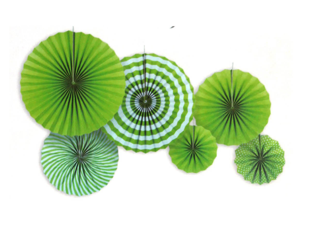 Green Decoration Fans Stripe 6 Pieces