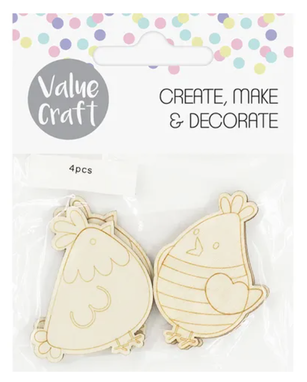 Wooden Easter Chicken Shapes 4 Pack