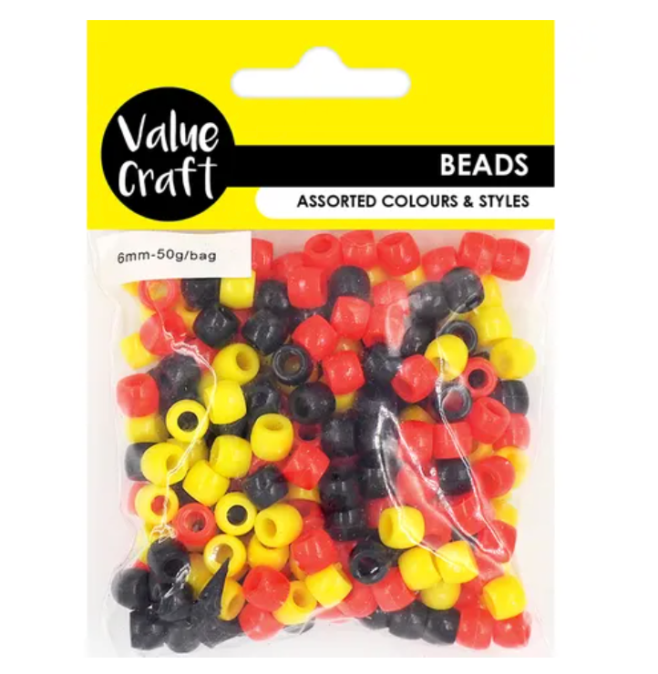 Pony Beads 9mm Red/Yellow/Black 50g
