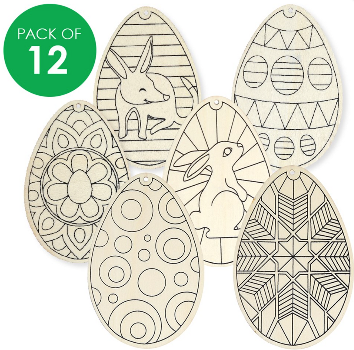 Printed Wooden Egg Ornaments Pack of 12