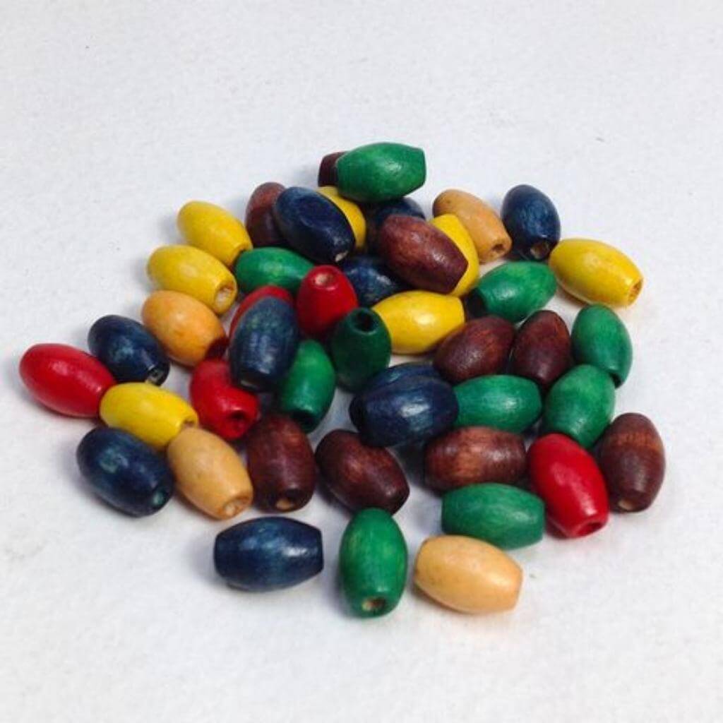 Wood Beads Oval 6 x 9mm Assorted Packet Of 50