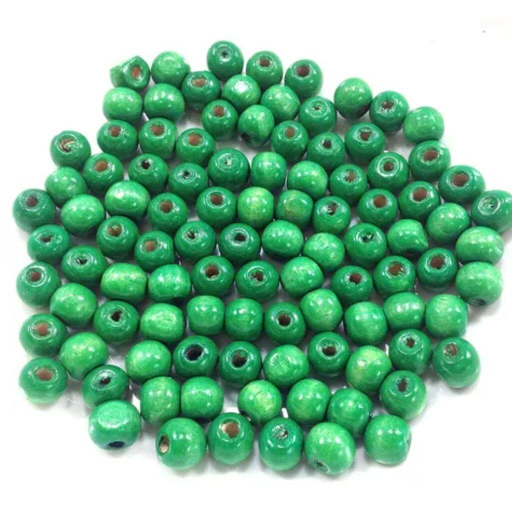 Wood Beads Round 10mm Green Packet Of 100