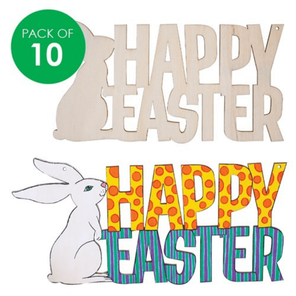 Wooden Happy Easter Plaques Pack of 10 Made of Plywood